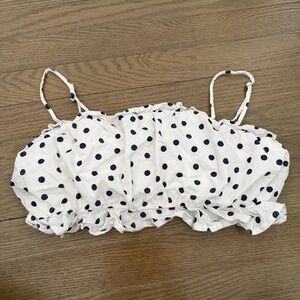 Olivaceous Polka Dot Ruffled Cotton Crop Top with Spaghetti Straps Size Small